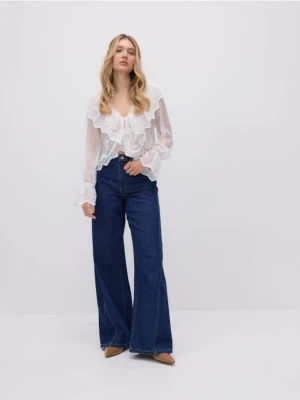 Reserved - Jeansy wide leg z przeszyciami - granatowy