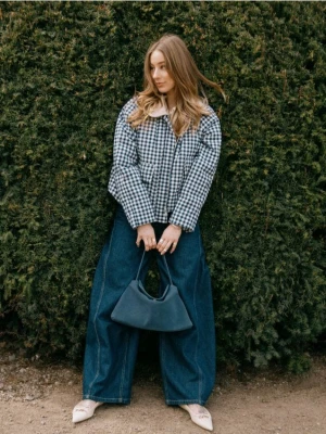 Reserved - Jeansy wide leg z przeszyciami - granatowy