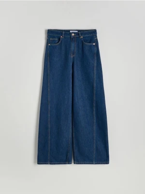 Reserved - Jeansy wide leg z przeszyciami - granatowy
