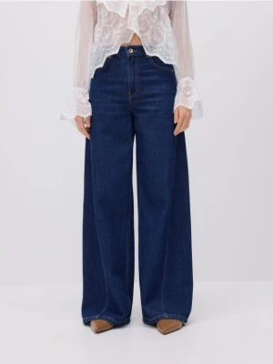 Reserved - Jeansy wide leg z przeszyciami - granatowy