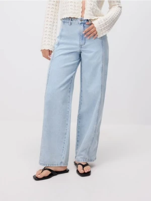 Reserved - Jeansy wide leg z przeszyciami - niebieski