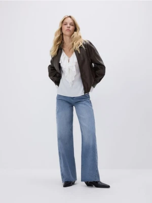 Reserved - Jeansy wide leg z przeszyciami - niebieski