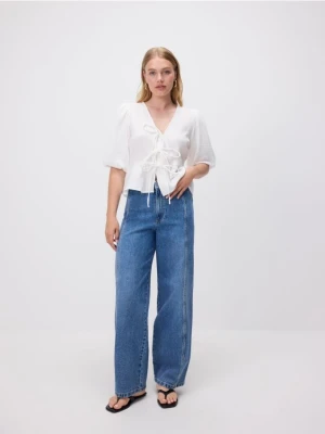 Reserved - Jeansy wide leg z przeszyciami - niebieski