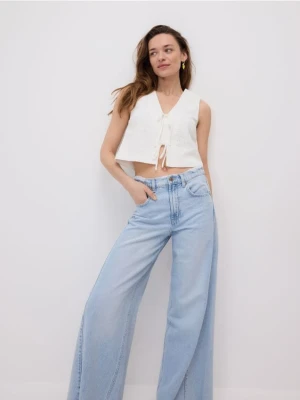 Reserved - Jeansy wide leg z przeszyciami - niebieski