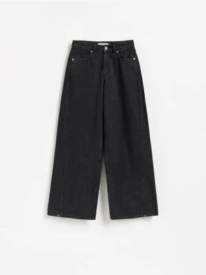 Reserved - Jeansy wide leg z przeszyciem - czarny