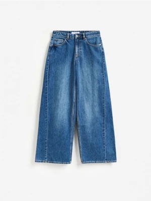 Reserved - Jeansy wide leg z przeszyciem - granatowy