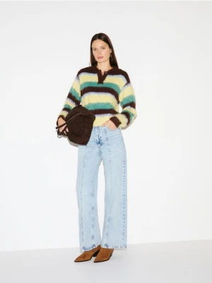 Reserved - Jeansy wide leg z przeszyciem - niebieski