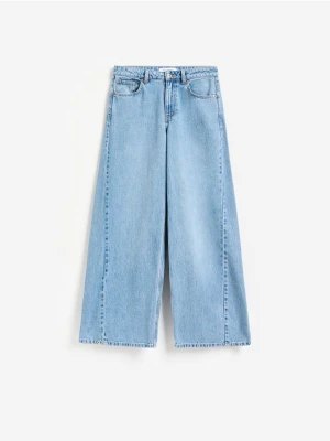 Reserved - Jeansy wide leg z przeszyciem - niebieski