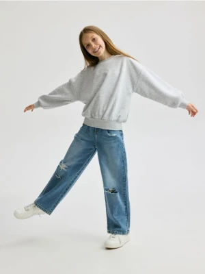 Reserved - Jeansy wide leg z przetarciami - niebieski