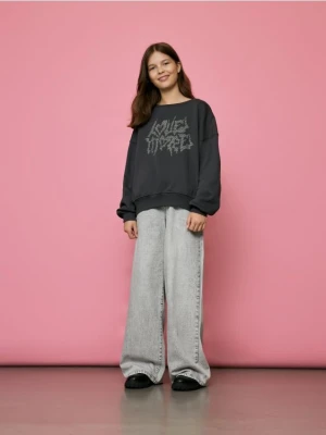 Reserved - Jeansy wide leg z przetarciem - jasnoszary