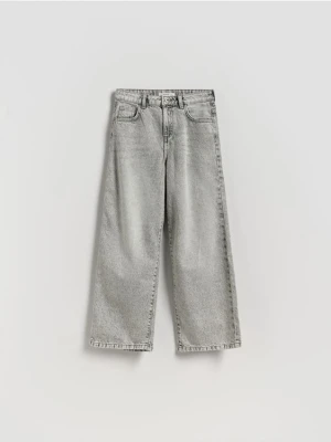 Reserved - Jeansy wide leg z przetarciem - jasnoszary