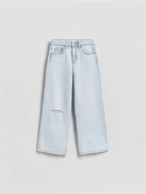 Reserved - Jeansy wide leg z przetarciem - niebieski