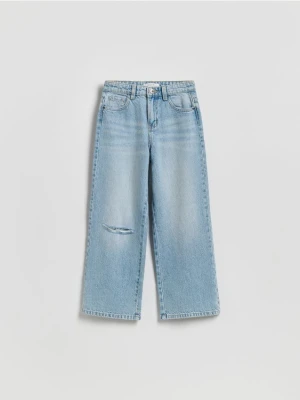 Reserved - Jeansy wide leg z przetarciem - niebieski