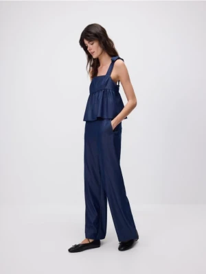 Reserved - Jeansy wide leg z rozcięciem - granatowy