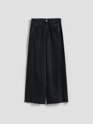 Reserved - Jeansy wide leg z rozdarciami - czarny