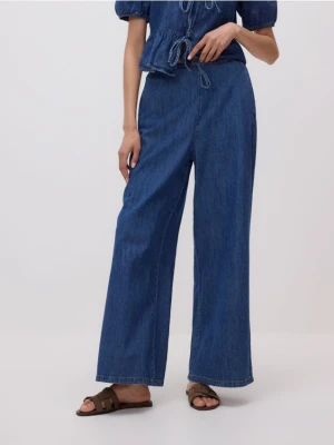 Reserved - Jeansy wide leg z wiązaniem - niebieski
