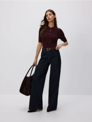 Reserved - Jeansy wide leg z wysokim stanem - granatowy