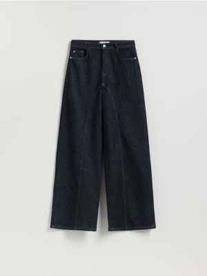 Reserved - Jeansy wide leg z wysokim stanem - granatowy