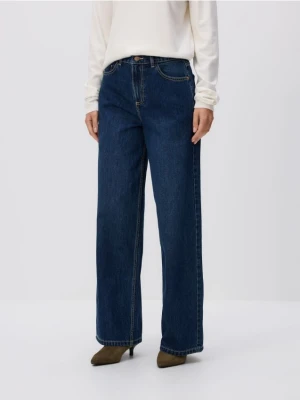 Reserved - Jeansy wide leg z wysokim stanem - granatowy