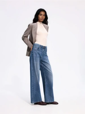 Reserved - Jeansy wide leg z wysokim stanem - granatowy