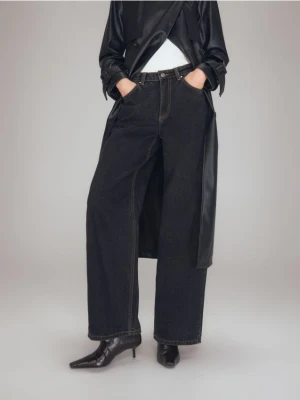 Reserved - Jeansy wide leg z wysokim stanem - szary