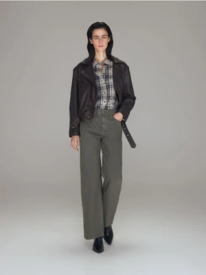 Reserved - Jeansy wide leg z wysokim stanem - zielony