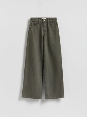 Reserved - Jeansy wide leg z wysokim stanem - zielony