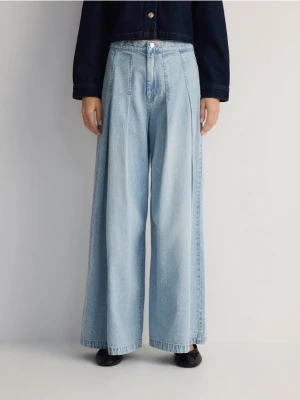 Reserved - Jeansy wide leg z zakładkami - niebieski