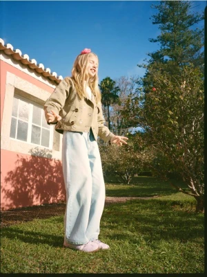 Reserved - Jeansy wide leg z zakładkami - niebieski