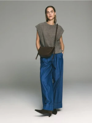 Reserved - Jeansy wide leg z zakładkami - niebieski