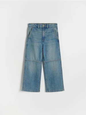 Reserved - Jeansy wide leg ze spraniem - niebieski