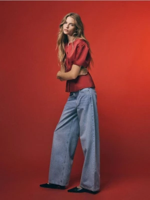 Reserved - Jeansy wide leg ze średnim stanem - niebieski