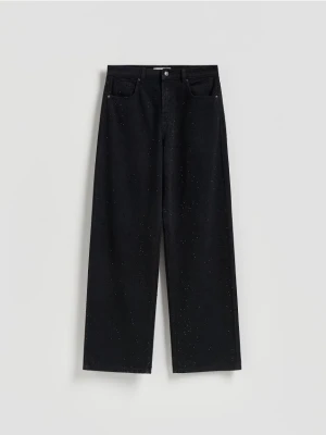 Reserved - Jeansy wide leg ze strasem - czarny