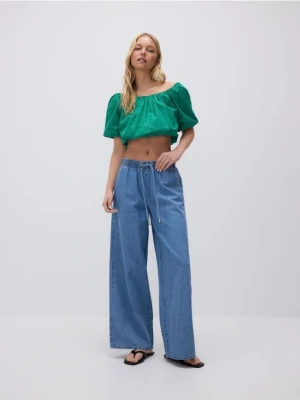 Reserved - Jeansy wide leg ze sznurkiem - niebieski