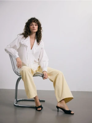 Reserved - Jeansy wide leg - żółty