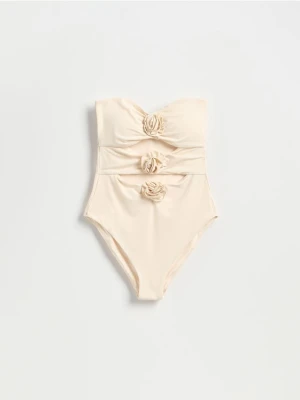 Zdjęcie produktu Reserved - Jednoczęściowy strój kąpielowy z różami - złamana biel