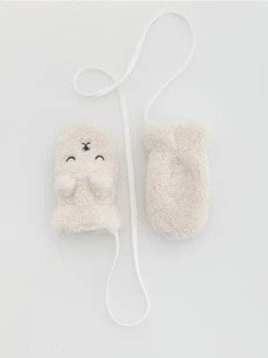 Reserved - Jednopalczaste rękawiczki na sznurku - złamana biel