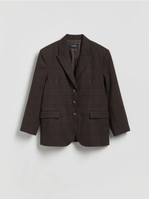 Reserved - Jednorzędowa marynarka w kratę - ciemnobrązowy