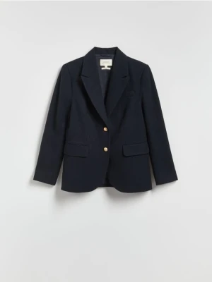 Reserved - Jednorzędowa marynarka z wełną - granatowy
