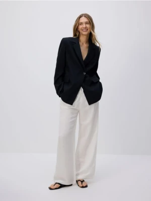 Reserved - Jednorzędowa marynarka z wiskozą - granatowy