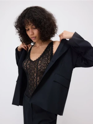 Reserved - Jednorzędowa marynarka z wiskozą - granatowy