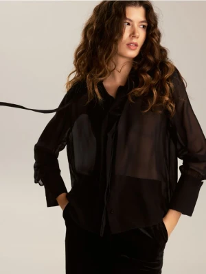 Reserved - Jedwabna koszula z wiązaniem - ciemnoszary