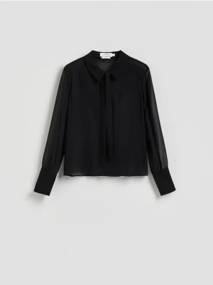 Reserved - Jedwabna koszula z wiązaniem - ciemnoszary