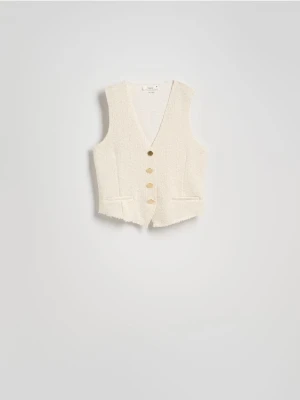 Reserved - Kamizelka boucle - złamana biel