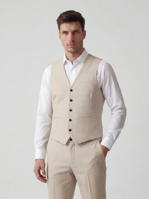 Reserved - Kamizelka garniturowa w kratę - beżowy