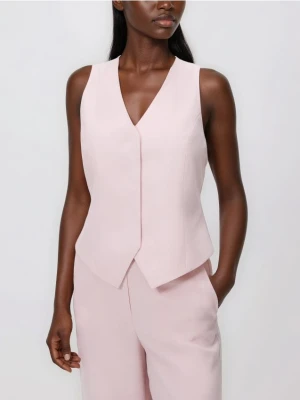 Reserved - Kamizelka garniturowa z wiązaniem - pastelowy róż