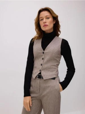 Reserved - Kamizelka w jodełkę - brązowy