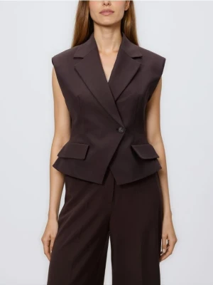 Reserved - Kamizelka z asymetrycznym zapięciem - brązowy