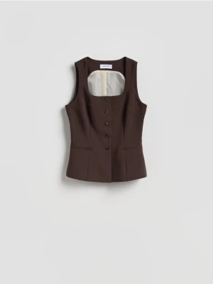 Reserved - Kamizelka z dekoltem karo - ciemnobrązowy