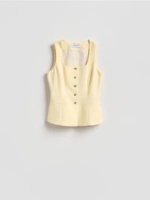 Reserved - Kamizelka z dekoltem karo - jasnożółty